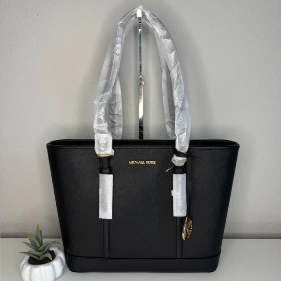 MICHAEL KORS Jet Set Travel SM Top Zip Shoulder Tote & Trifold Wallet Black NWT - Picture 3 of 16